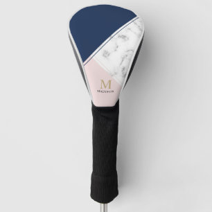 Modern elegant navy blue marble monogram golf head cover