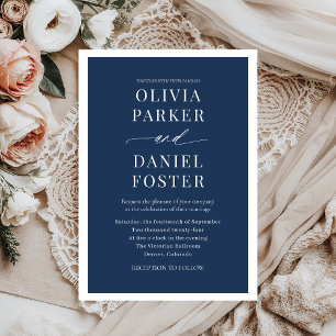 Modern Elegant Navy Blue Minimalist Wedding Invitation