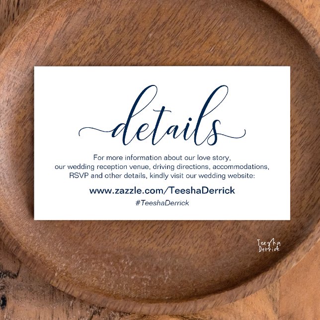 Modern Elegant Navy Blue Script Wedding Website  Enclosure Card (Modern Elegant Gold Cream Script Wedding Website Enclosure Card in navy Blue)