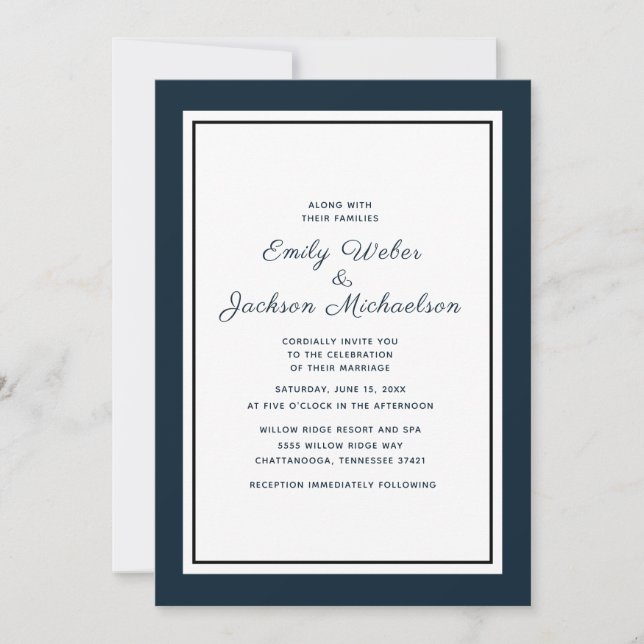 Modern Elegant Navy Blue White Wedding Invitation (Front)