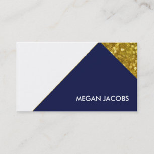 Modern Elegant Navy Faux Gold Sparkle Geometric Business Card
