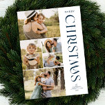 Modern Elegant Navy Five Photo Collage Christmas  Holiday Card<br><div class="desc">Send beautiful holiday greetings with these 5 photo collage Christmas cards! They feature five photo templates on the left of the card, with stylish, modern typography on the right, reading "Merry Christmas." The back of the card contains simple diagonal stripes in white over a navy blue background (to match the...</div>