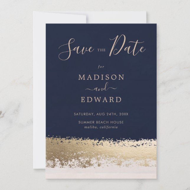 Modern Elegant, Navy, Gold Foil Invitation (Front)