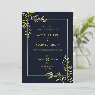 Modern Elegant Navy Gold Wedding Invitation