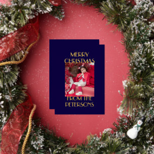 Modern Elegant Navy Merry Christmas Photo Gold