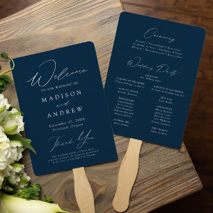 Modern Elegant Navy Wedding Program Hand Fan