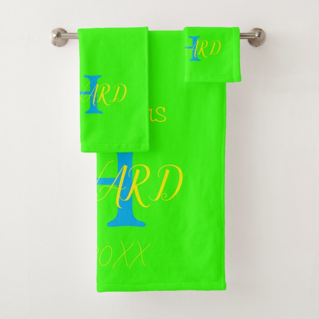 Modern Elegant Neon Green Yellow Wedding Bath Towel Set (Insitu)