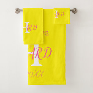 Modern Elegant Neon Yellow Pink Wedding Bath Bath Towel Set
