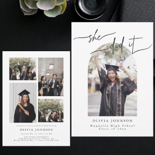 Modern Elegant Neutral Graduation Photo Invitation