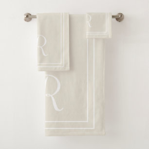 Modern Elegant Neutral White Monogram Bath Towel Set