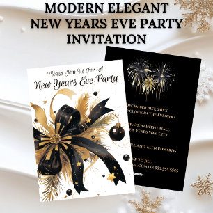 Modern Elegant New Years Eve Party Gold and Black Invitation