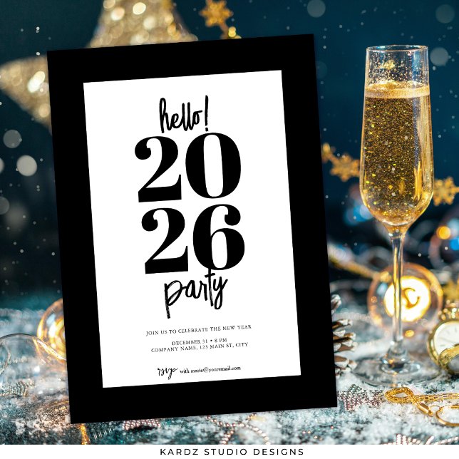 Modern Elegant New Years Party Invitation (Invite shown in 5 x 7 inches, choose size, paper, and corner style.)