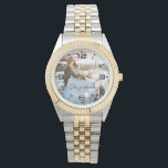 Modern Elegant Newly Wed Wedding Photo Anniversary Watch<br><div class="desc">Custom, personalised, unisex elegant gold and silver tone metal bracelet wrist watch. Simply type in the initials. Go ahead create a wonderful, custom watch for the special men and women in your life - mum, dad, bride, groom, wife, husband, sister, brother, grandma, grandfather, girlfriend, boyfriend. Makes a great custom gift...</div>