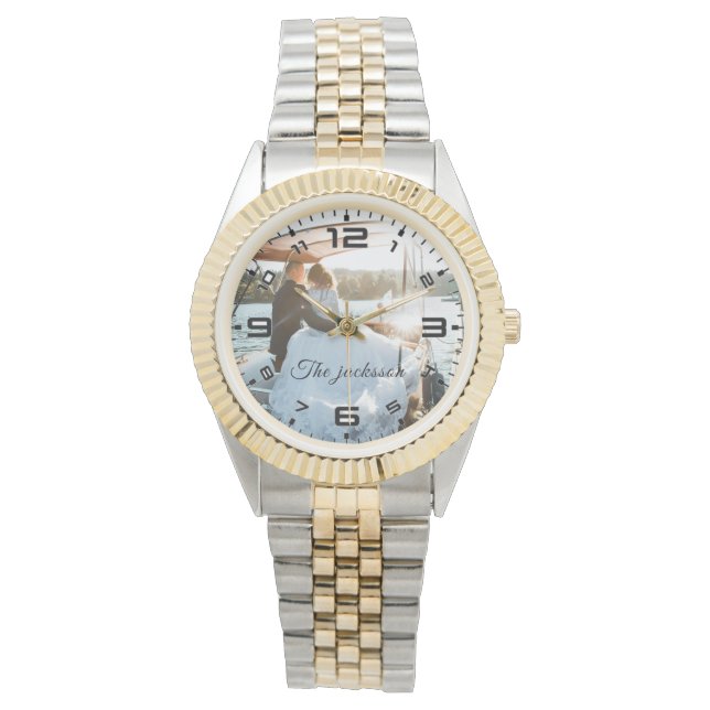 Modern Elegant Newly Wed Wedding Photo Anniversary Watch (Front)
