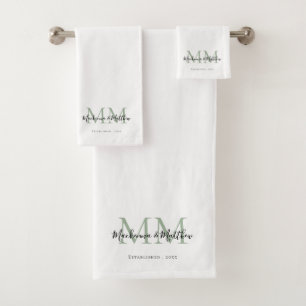 Modern Elegant Newlywed Monogram Initial Script Bath Towel Set