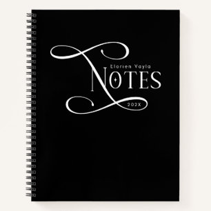 Modern Elegant Notes Personalized Black White Notebook