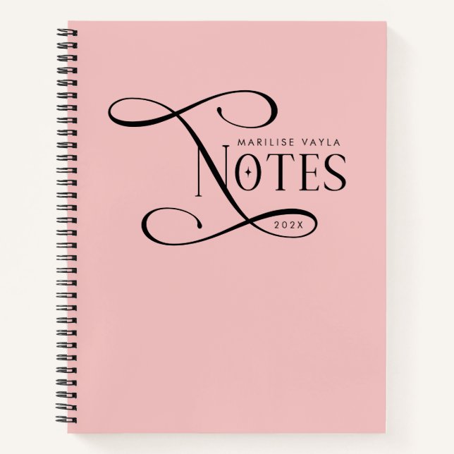 Modern Elegant Notes Personalized Blush Pink Notebook (Front)