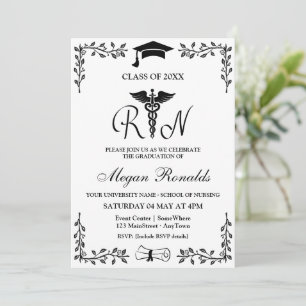 Modern Elegant Nursing School RN Graduation Party Invitation