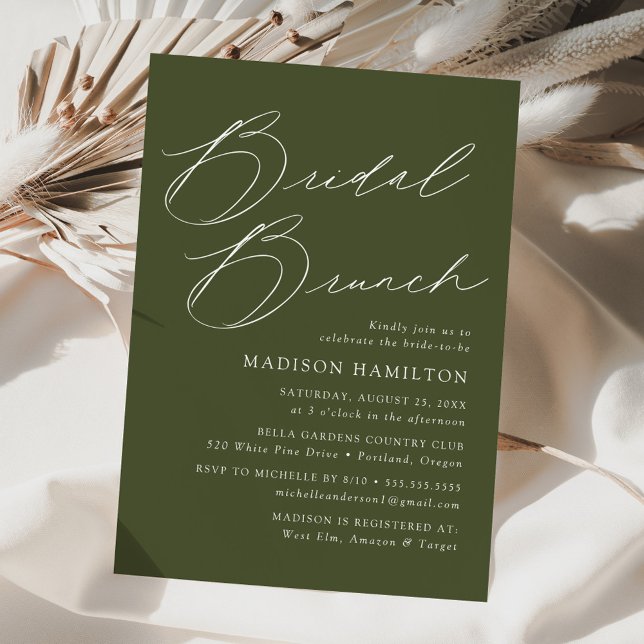 Modern Elegant Olive Green Bridal Shower Brunch Invitation (Creator Uploaded)