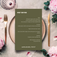 Modern Elegant Olive Green Custom Wedding Menu
