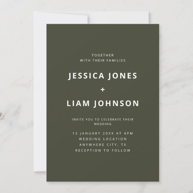 Modern Elegant Olive Green Minimalist Wedding Invitation (Front)