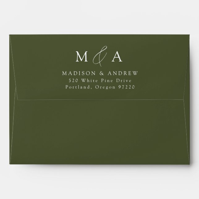 Modern Elegant Olive Green Monogram Wedding Envelope (Back (Top Flap))