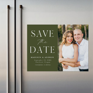Modern Elegant Olive Green Photo Save the Date Magnetic Invitation