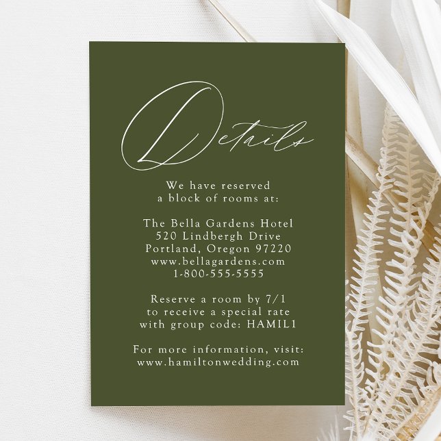 Modern Elegant Olive Green Wedding Details Enclosure Card (Creator Uploaded)