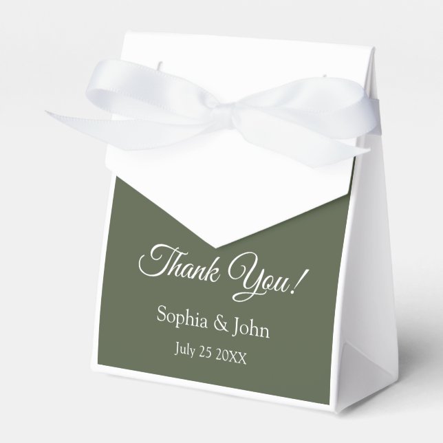 Modern Elegant Olive Green Wedding Favor Box (Front Side)