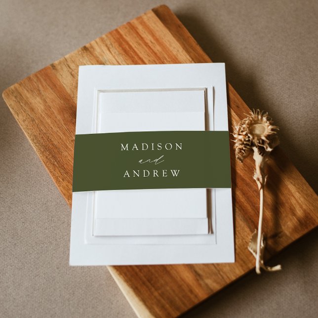 Modern Elegant Olive Green Wedding Invitation Belly Band (Creator Uploaded)