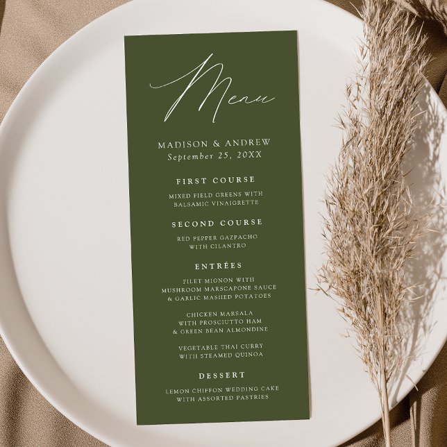 Modern Elegant Olive Green Wedding Menu (Creator Uploaded)