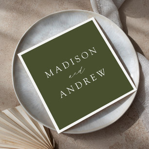 Modern Elegant Olive Green Wedding Napkin