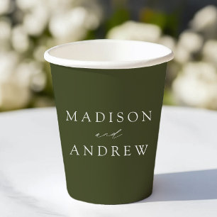 Modern Elegant Olive Green Wedding Paper Cups