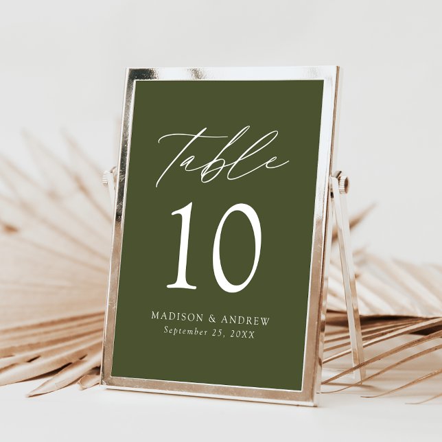 Modern Elegant Olive Green Wedding Table Number (Creator Uploaded)