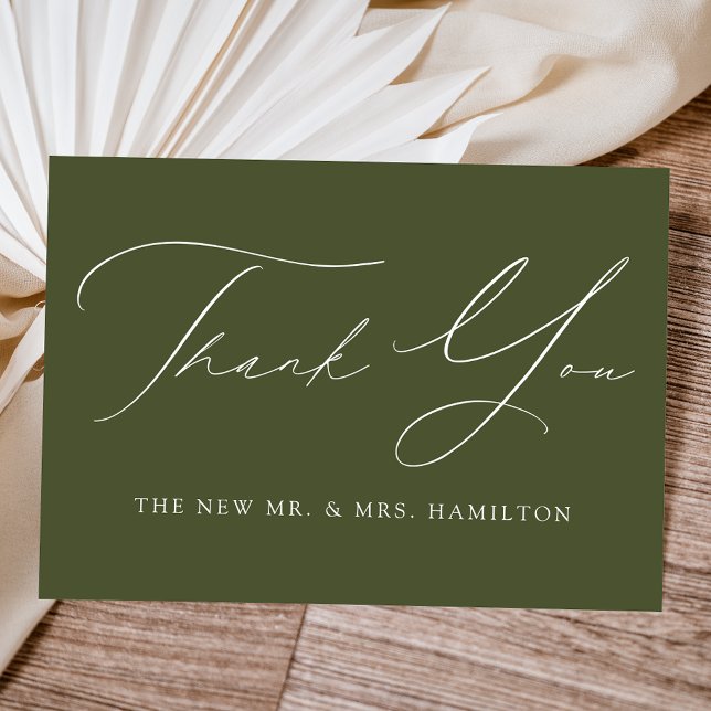 Modern Elegant Olive Green Wedding Thank You Card (Creator Uploaded)