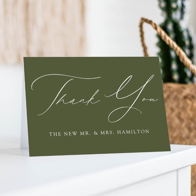 Modern Elegant Olive Green Wedding Thank You Card (Creator Uploaded)