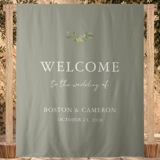 Modern Elegant Olive Green Wedding Welcome Tapestry