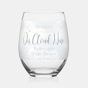 Modern Elegant On Cloud Nine Bridal Shower Stemless Wine Glass