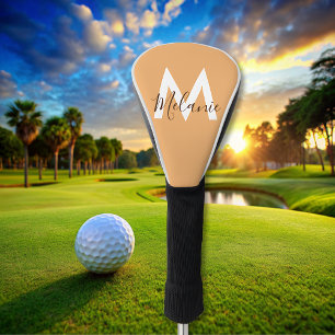 modern elegant orange monogram  golf head cover