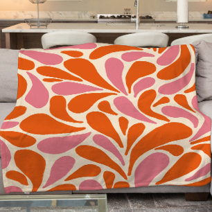 Modern elegant orange pink abstract patterned fleece blanket