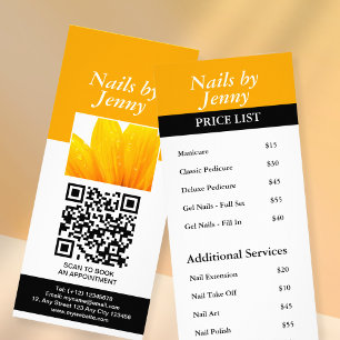 Modern Elegant Orange White Floral Nail Price List Rack Card