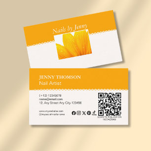 Modern Elegant Orange White Floral Nail Salon Business Card