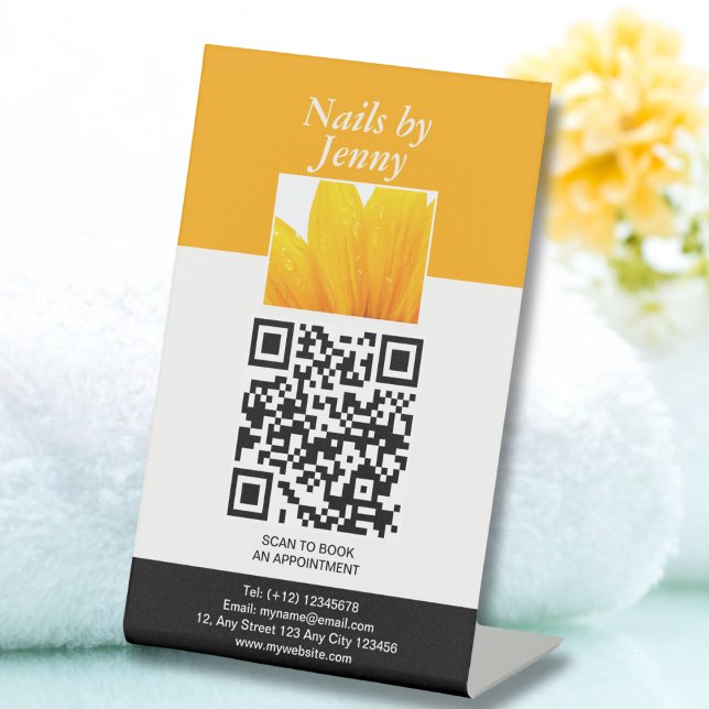 Modern Elegant Orange White Floral Nail Salon Pedestal Sign (Creator Uploaded)