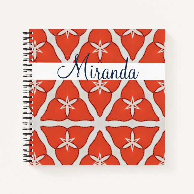 Modern Elegant Orange White Pattern Personalise Notebook (Front)