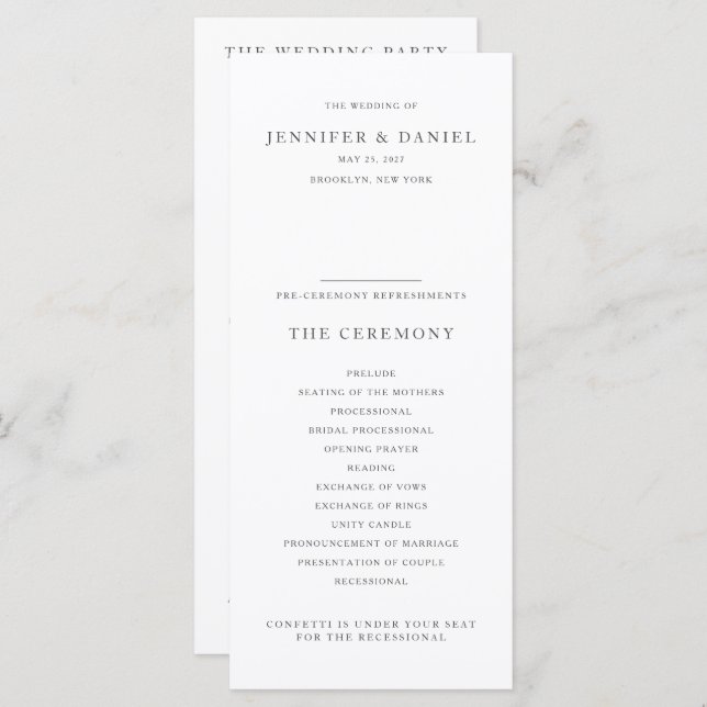 Modern Elegant Order of Service / Wedding  Programme (Front/Back)