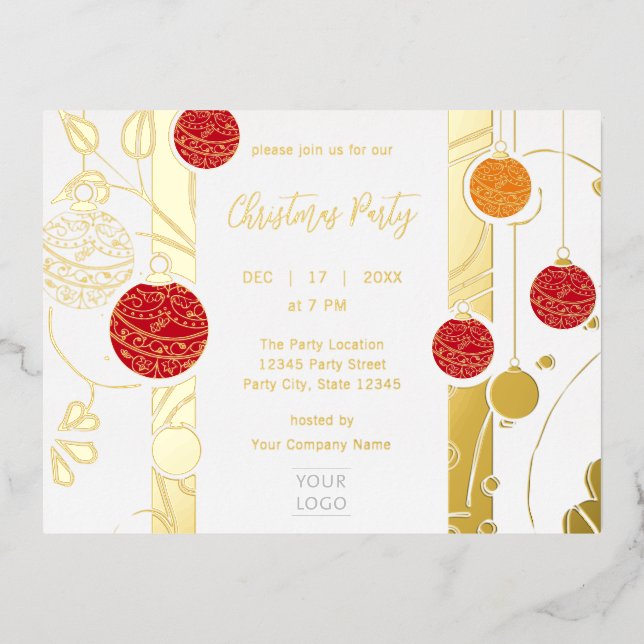 Modern Elegant Ornament Business Christmas Foil In Invitation Postcard (Front)