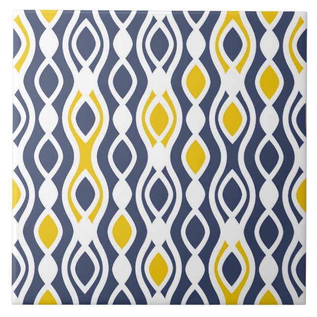 Modern, elegant, ornament, navy blue, yellow white tile (Front)