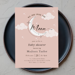 Modern Elegant Over the Moon Baby Shower Invitation