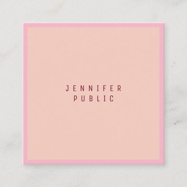 Modern Elegant Pale Pink Minimalistic Luxury Plain Square Business Card (Front)