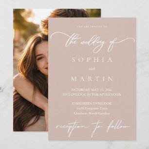 Modern Elegant Pale Taupe Photo Wedding Invitation